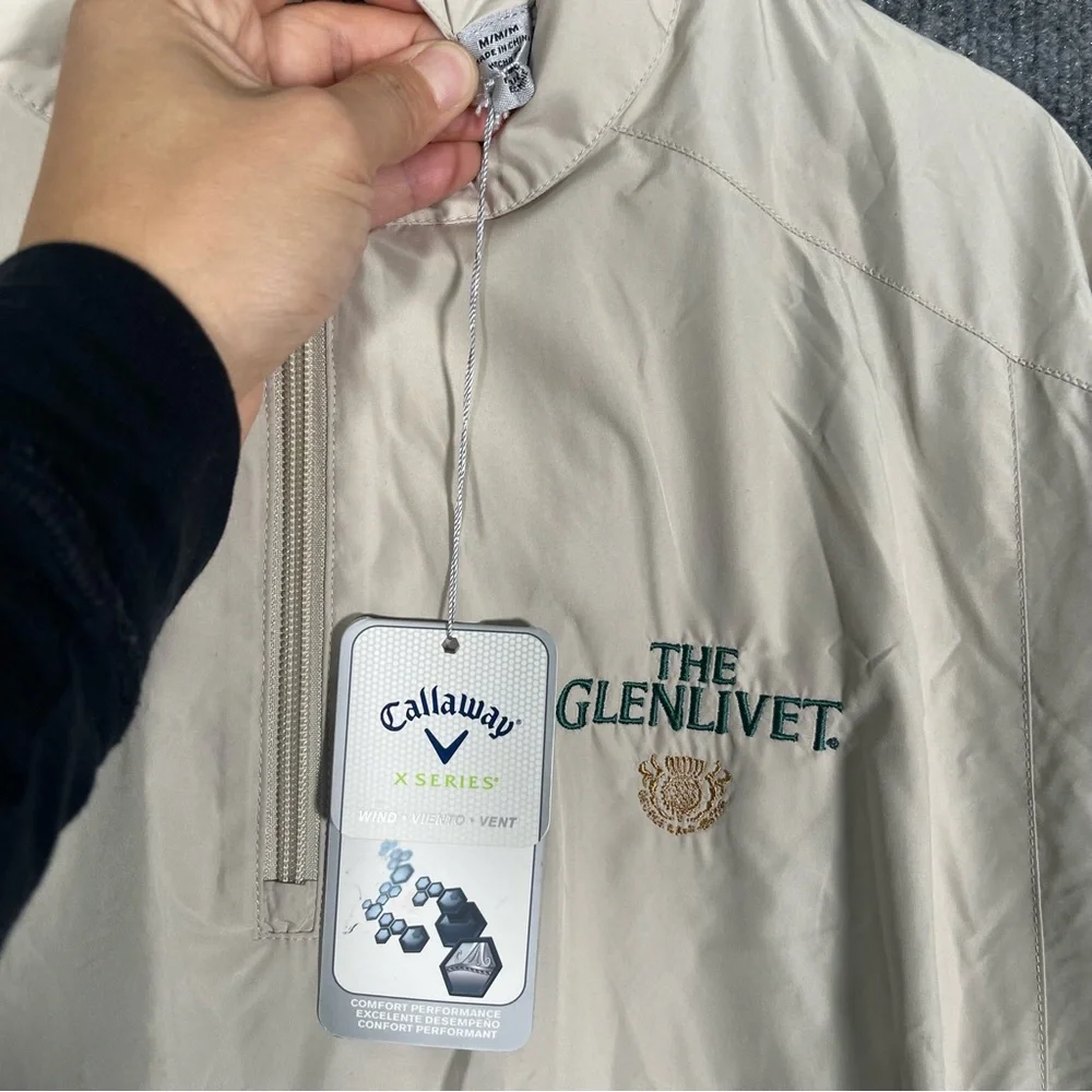 NWT Callaway Golf X Series Men Medium The Glenlivet Logo Tan Zip Pullover Jacket